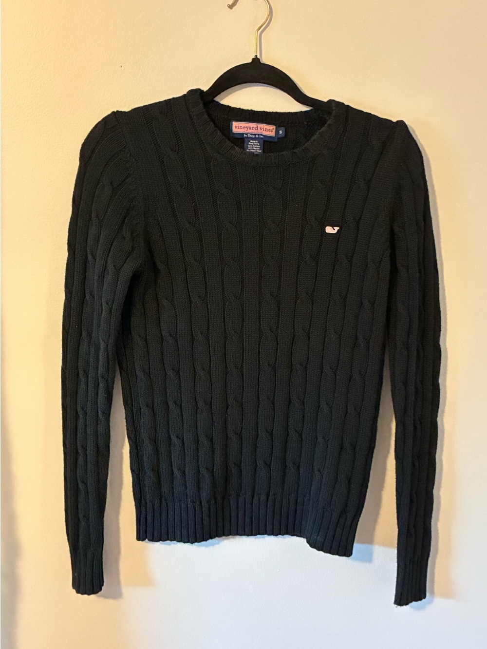 Vineyard Vines Black cable knit cotton Crew sweater